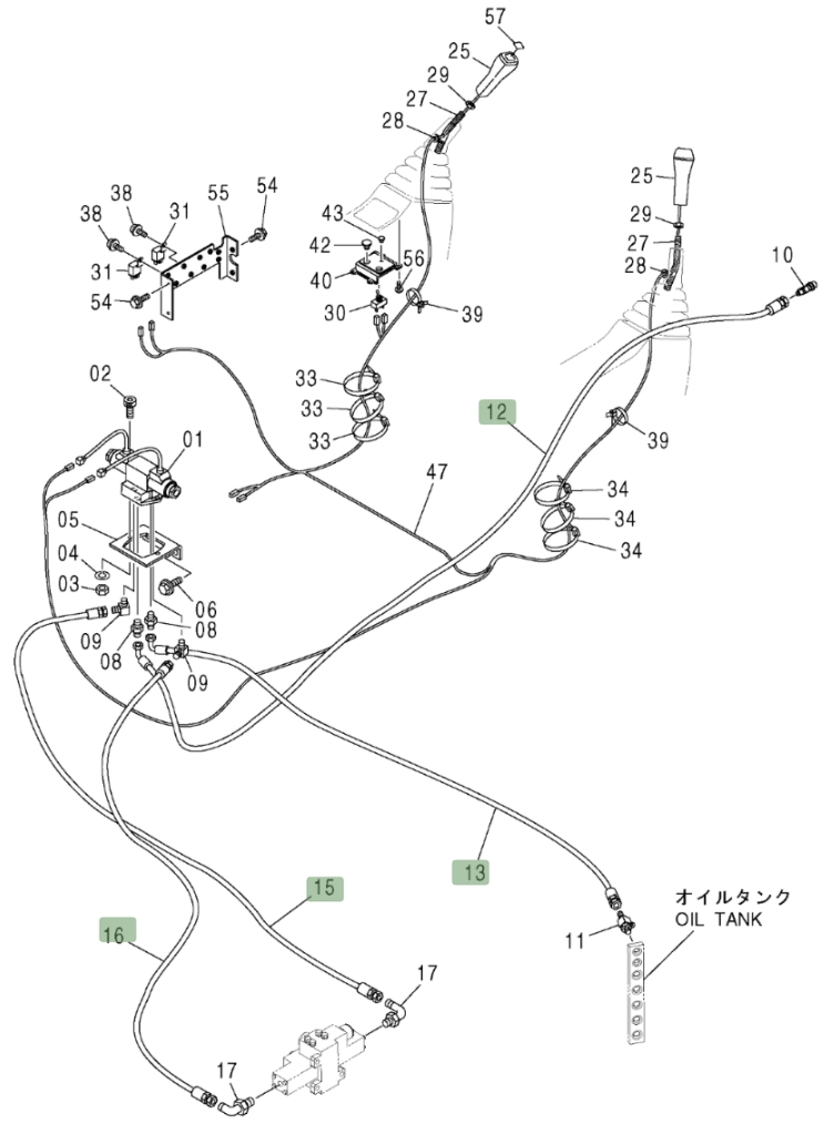 Hitachi ZX370 installation diagram showing hydraulic hose 4270447 at Pipe No. 15