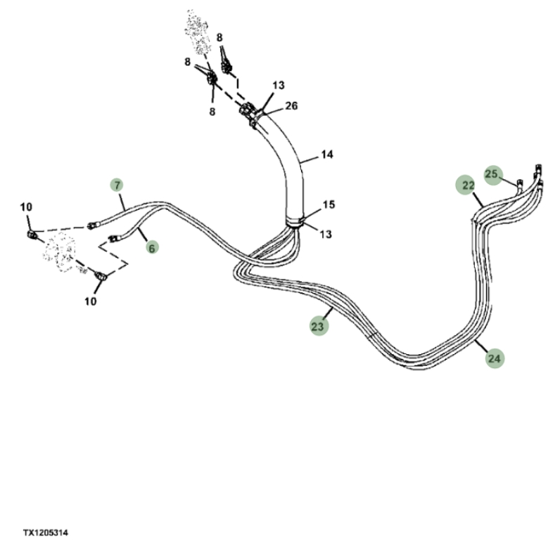 Hitachi ZX210F-3 installation diagram showing hydraulic hose 4639635 at Pipe No. 7