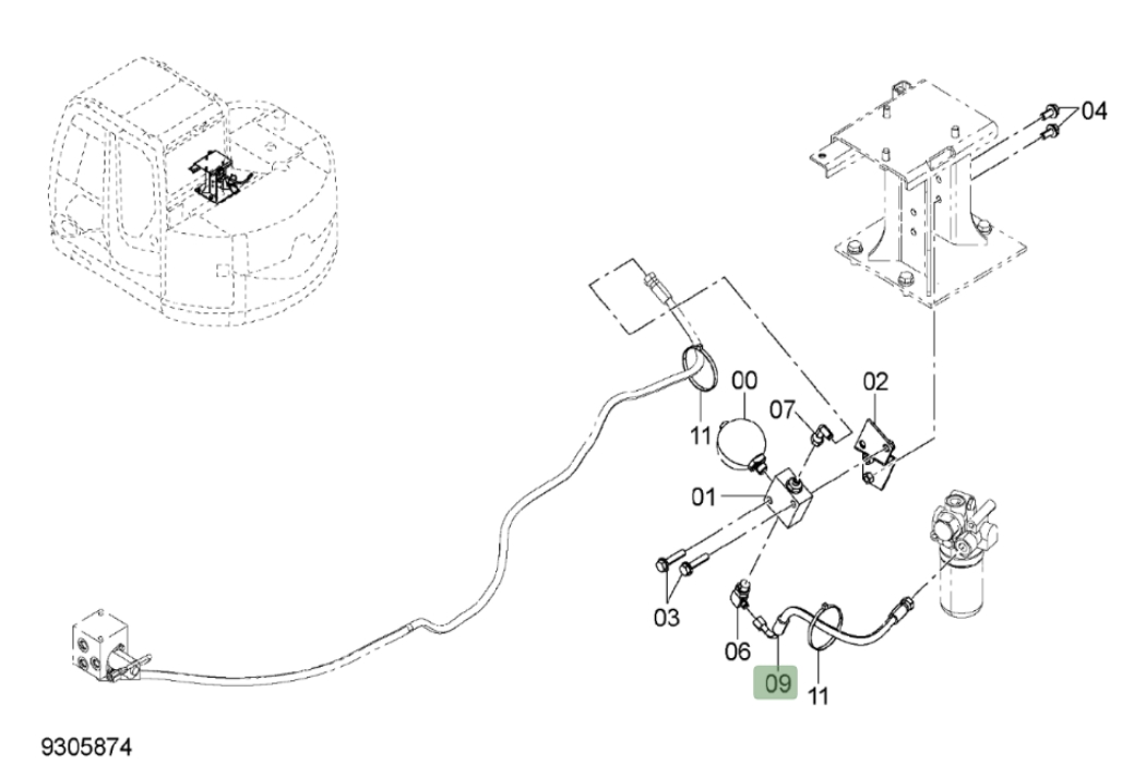 Hitachi ZX85USB-3 installation diagram showing hydraulic hose 4442429 at Pipe No. 9