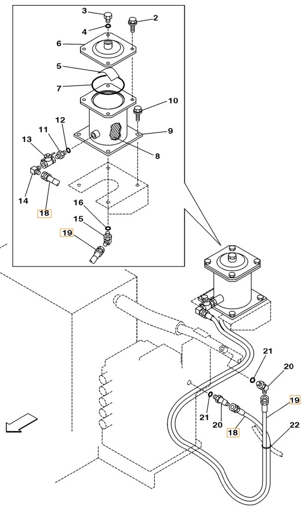 Case CX180 installation diagram showing hydraulic hose 152581A1 at Pipe No. 18