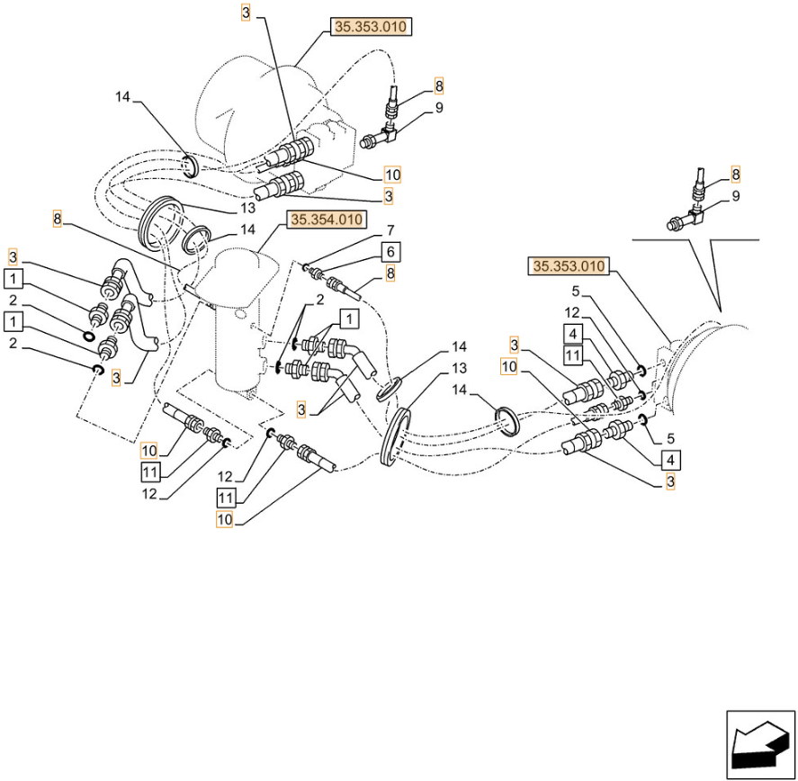 Case CX290D LC MH installation diagram showing hydraulic hose 151919A1 at Pipe No. 10