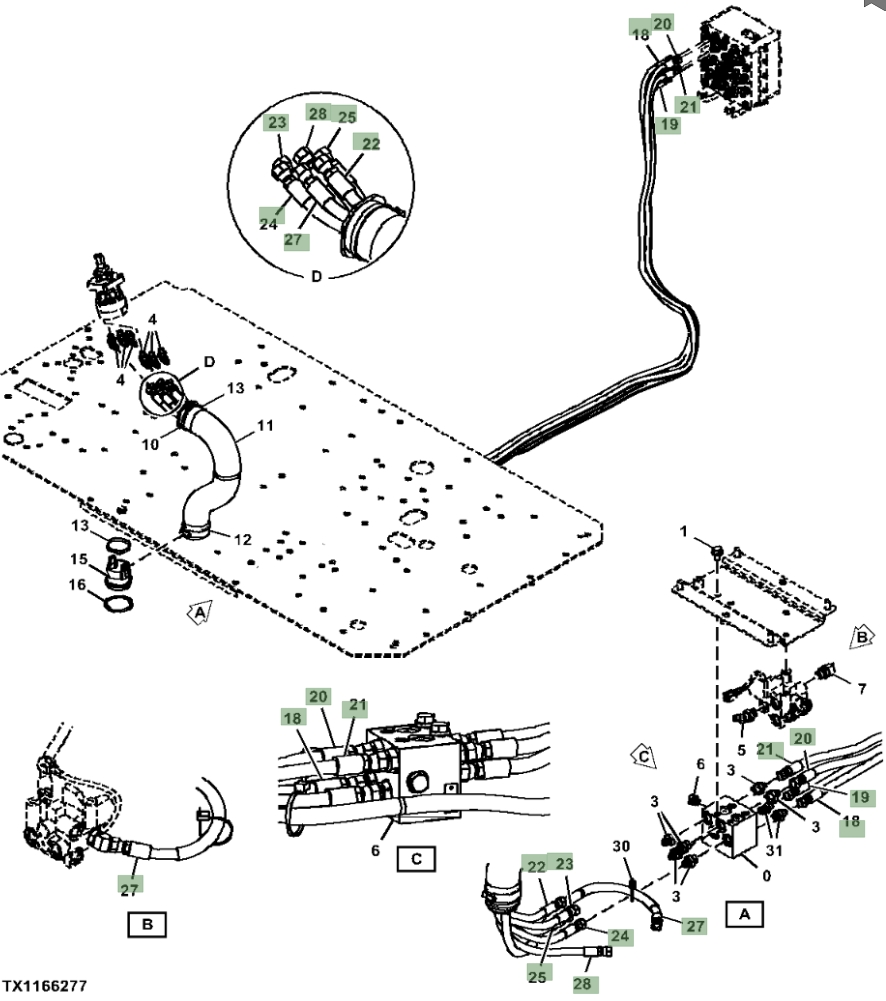 Hitachi ZX190W-6N installation diagram showing hydraulic hose 4644143 at Pipe No. 18