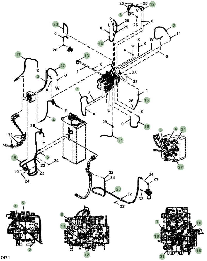 Hitachi ZX245USLC-5N installation diagram showing hydraulic hose 4627868 at Pipe No. 13