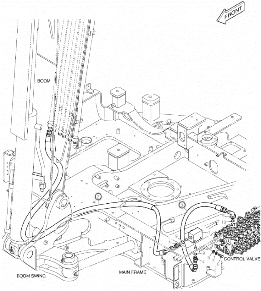 Doosan DX63-3 installation diagram showing hydraulic hose DS20551301 at Pipe No. 3