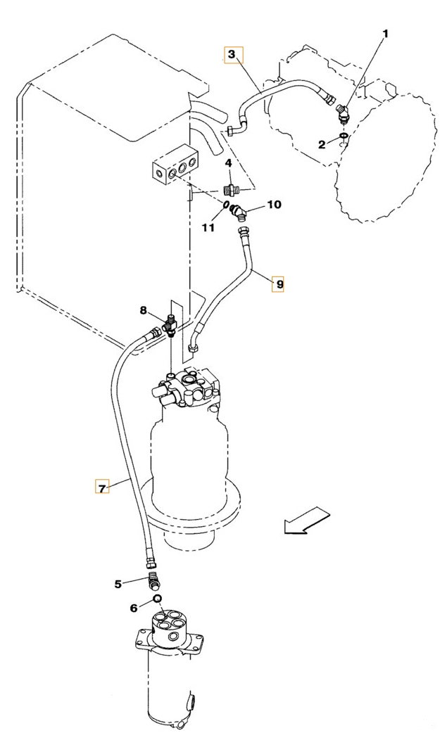 Case CX160B installation diagram showing hydraulic hose 163805A1 at Pipe No. 7