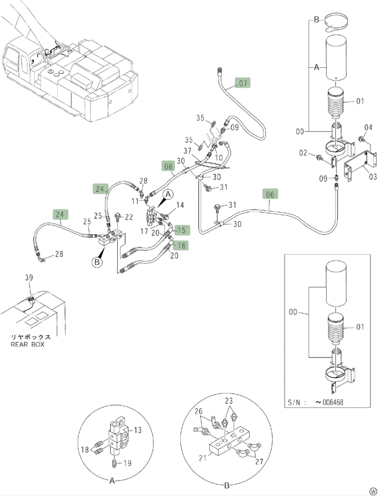 Hitachi ZX800 installation diagram showing hydraulic hose 4314548 at Pipe No. 15