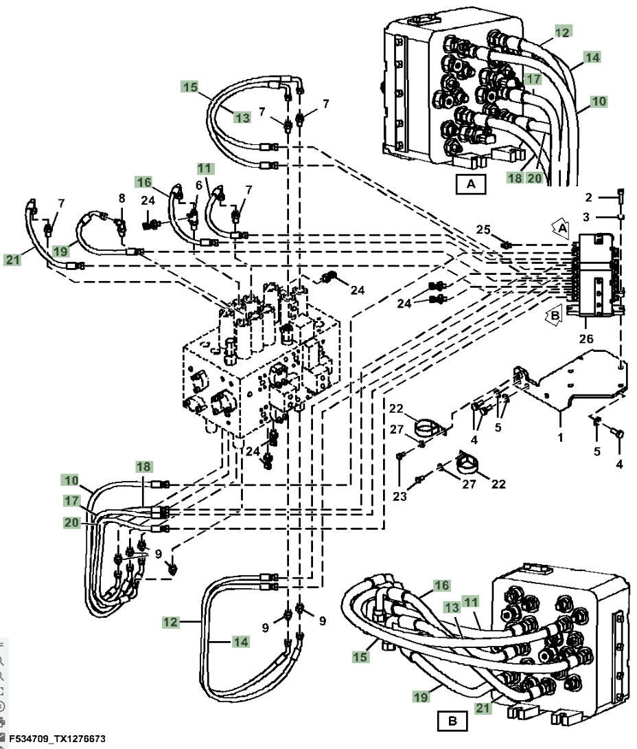 Hitachi ZX210LC-5A installation diagram showing hydraulic hose 4630939 at Pipe No. 16