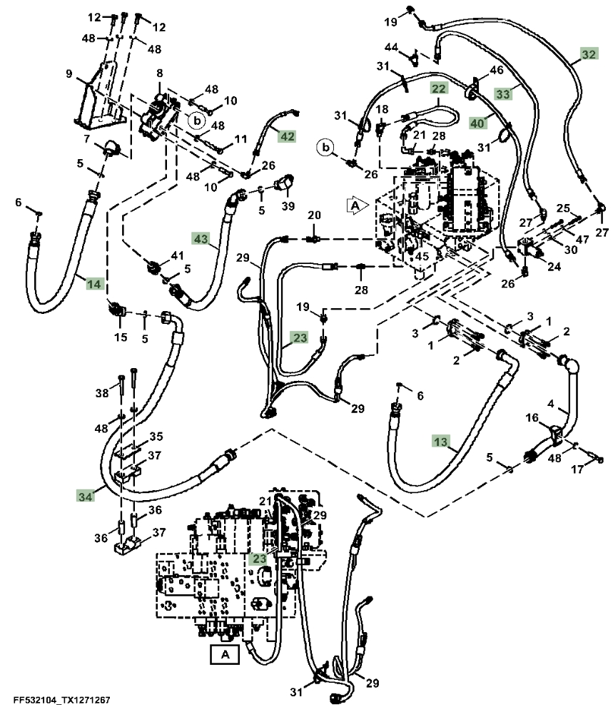 Hitachi ZX180LC-6N installation diagram showing hydraulic hose 4453063 at Pipe No. 22