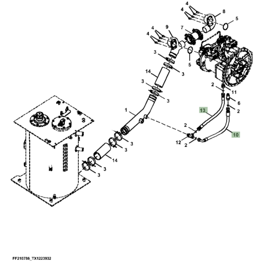 Hitachi ZX370F-LL-6N installation diagram showing hydraulic hose 4644625 at Pipe No. 10