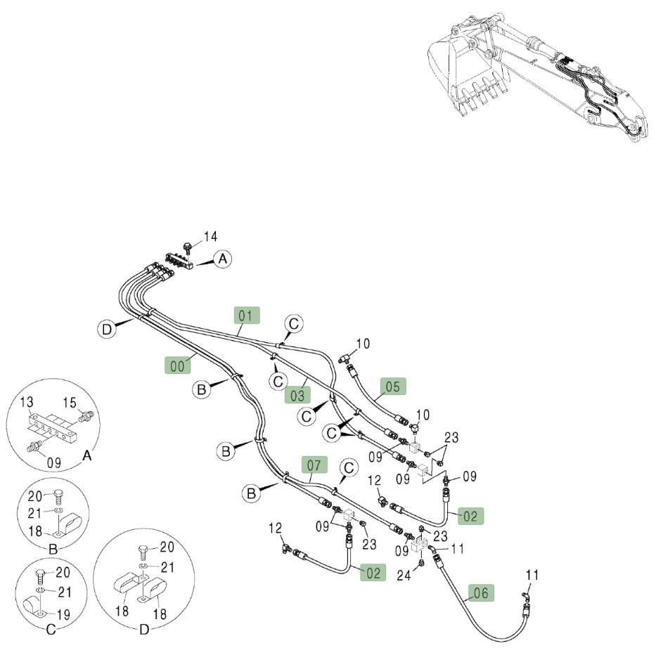 Hitachi ZX600LC installation diagram showing hydraulic hose 4351853 at Pipe No. 6