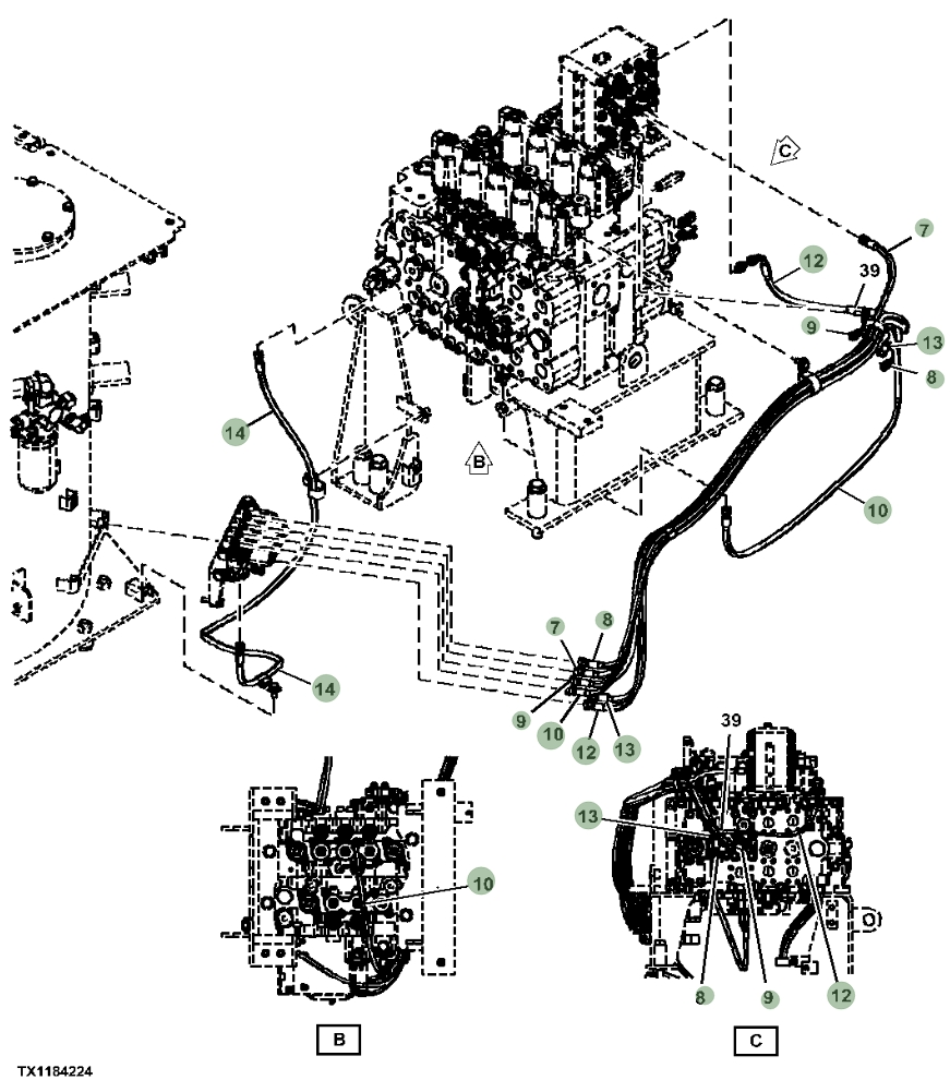 Hitachi ZX470LC-6 installation diagram showing hydraulic hose 4678903 at Pipe No. 7