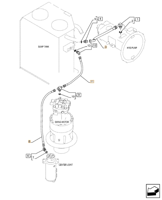 Case CX220C installation diagram showing hydraulic hose KAJ2420 at Pipe No. 3