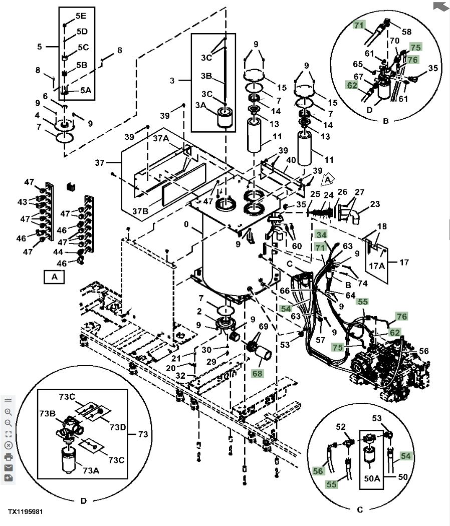 Hitachi ZX870LC-6 installation diagram showing hydraulic hose 4702359 at Pipe No. 55