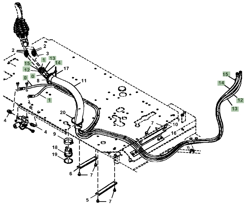 Hitachi ZX210-5A installation diagram showing hydraulic hose 4707578 at Pipe No. 15