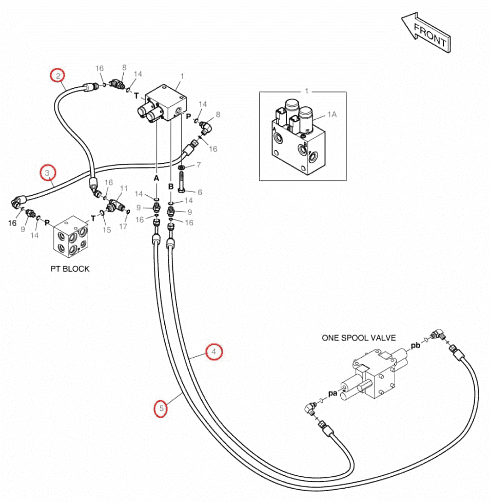 Doosan DX140W-3 installation diagram showing hydraulic hose DS2121204 at Pipe No. 3