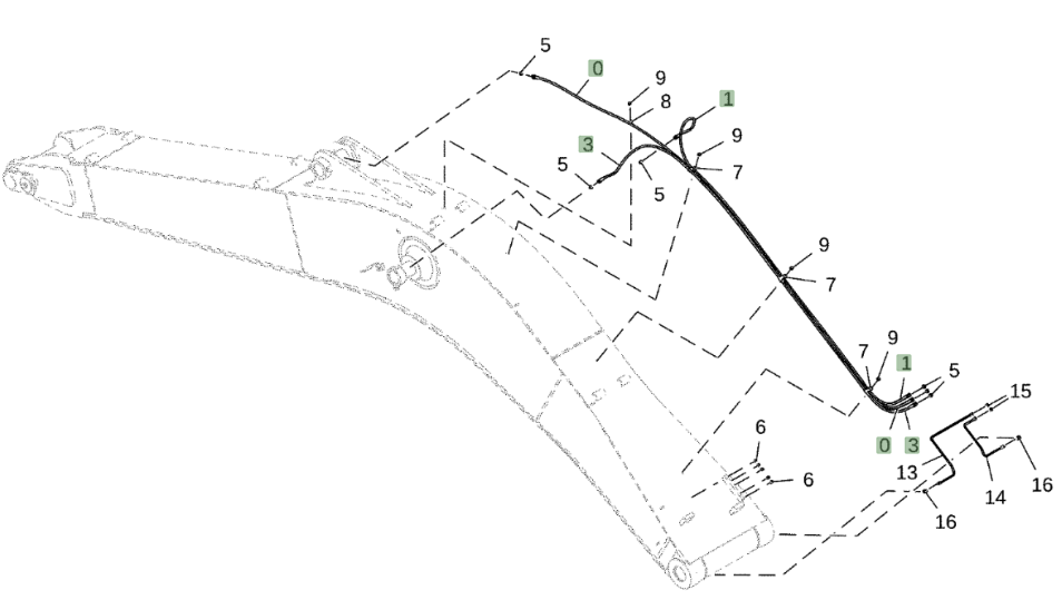 Hitachi ZX250LC-5N installation diagram showing hydraulic hose 4473135 at Pipe No. 3
