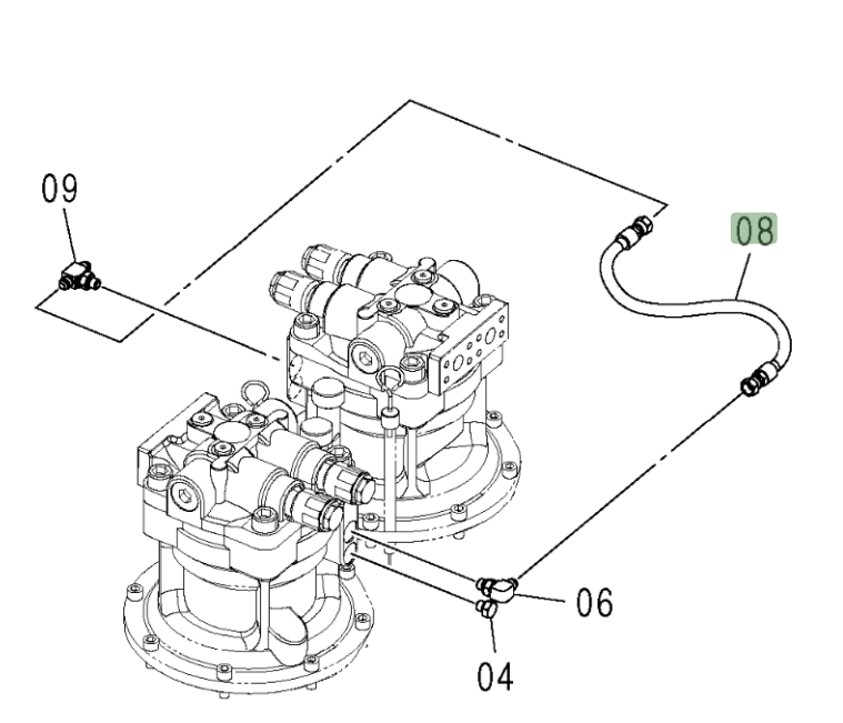 Hitachi ZX450LC installation diagram showing hydraulic hose 4474673 at Pipe No. 8