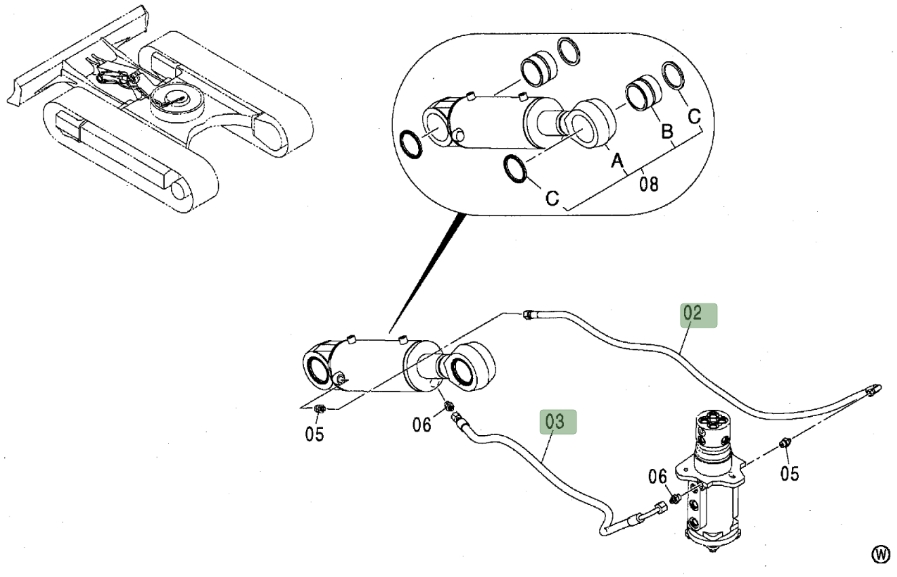 Hitachi ZX80 installation diagram showing hydraulic hose 4368038 at Pipe No. 2