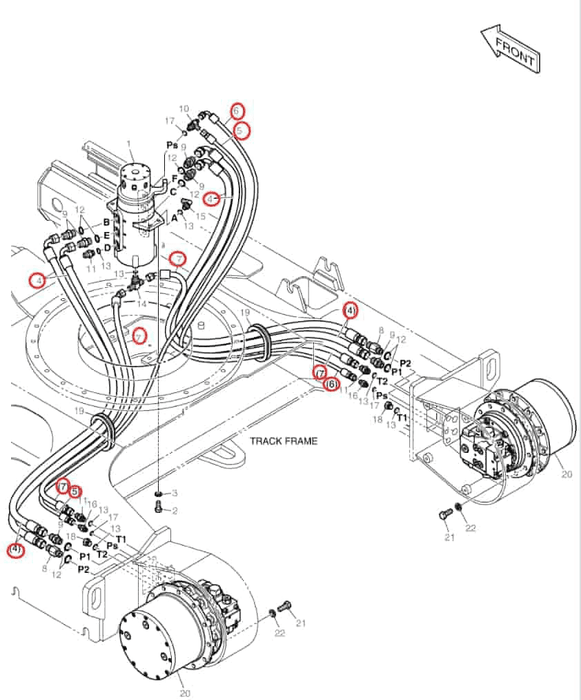 Doosan DX62R-3 installation diagram showing hydraulic hose DS2092181 at Pipe No. 7