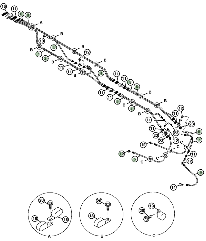 Hitachi ZX470LC-5B installation diagram showing hydraulic hose 4258884 at Pipe No. 2