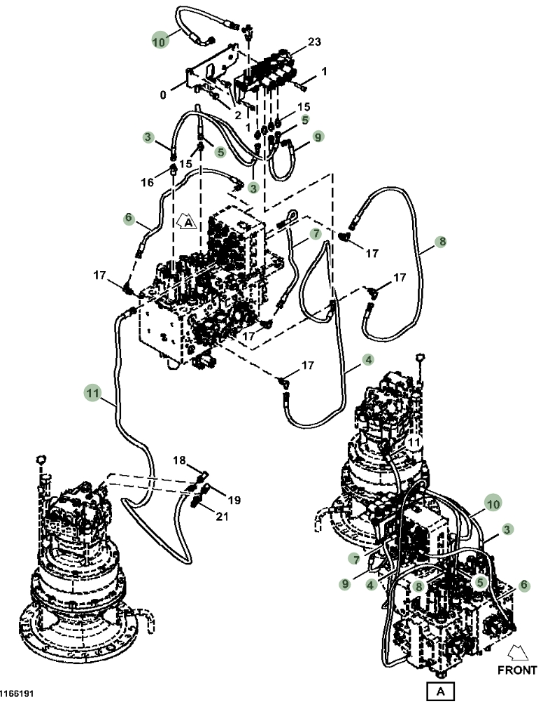 Hitachi ZX190W-5N installation diagram showing hydraulic hose 4613763 at Pipe No. 10