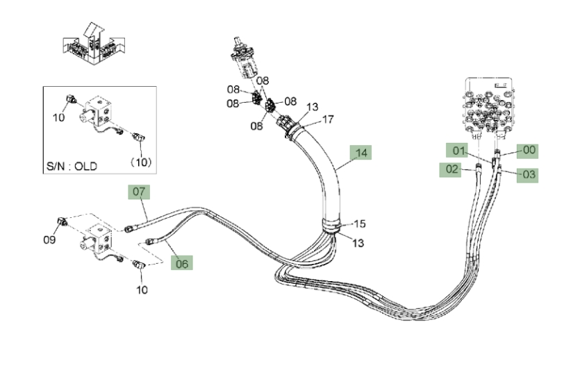 Hitachi ZX120-3 installation diagram showing hydraulic hose 4456136 at Pipe No. 1