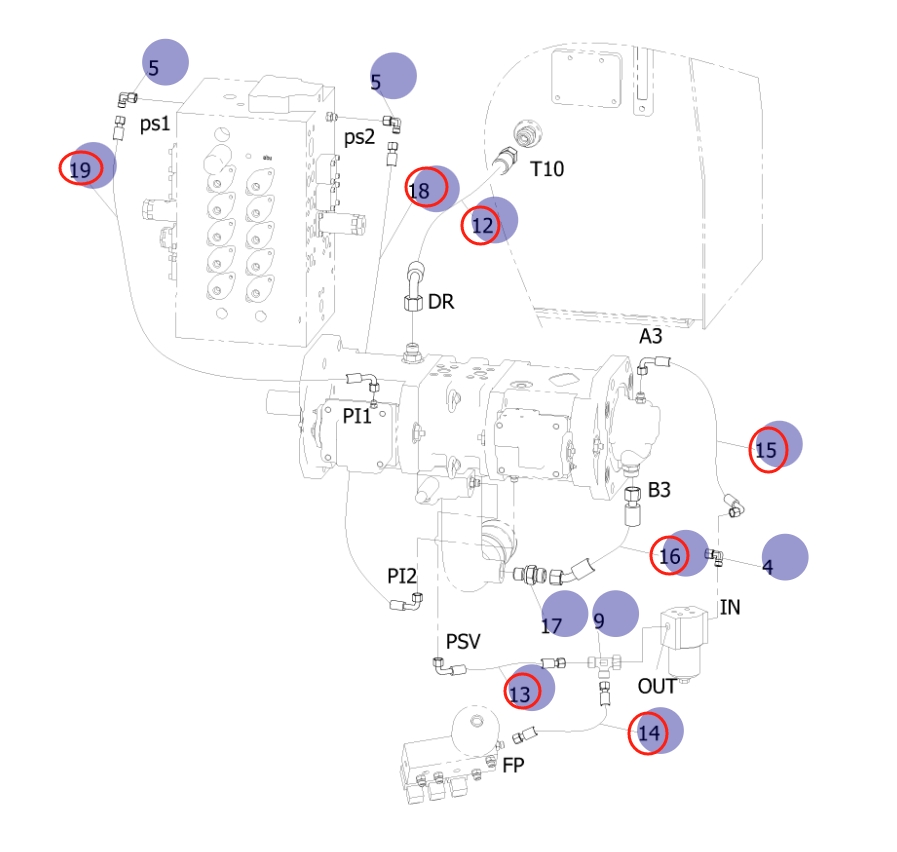 Sunward SWE155F installation diagram showing hydraulic hose 730502006196 at Pipe No. 12