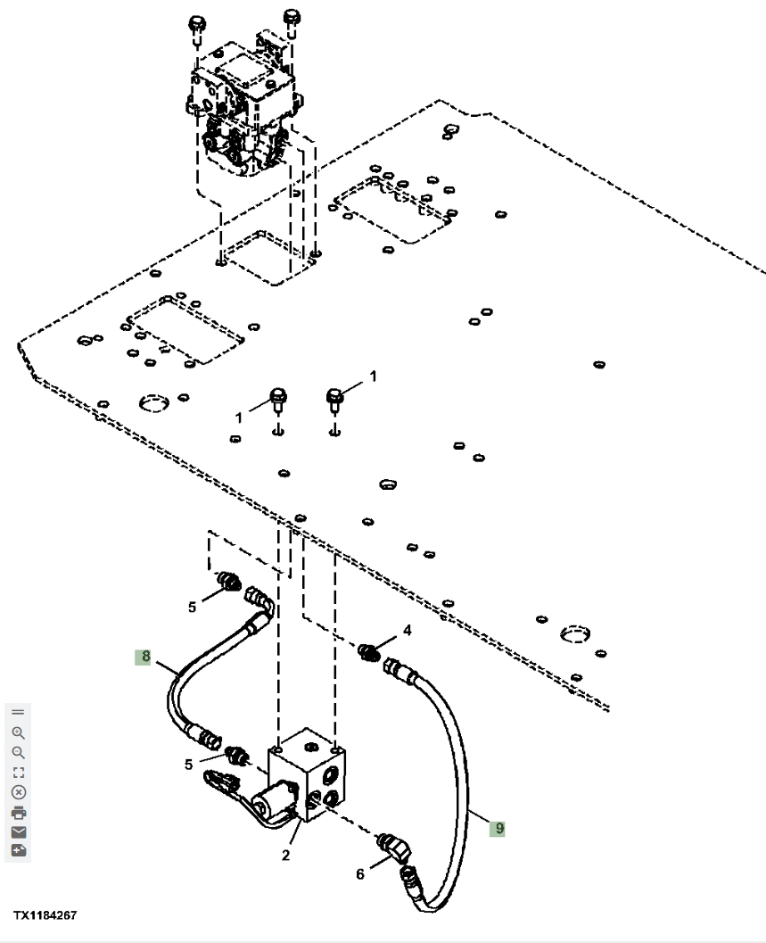 Hitachi ZX870LC-6 installation diagram showing hydraulic hose 4648087 at Pipe No. 8