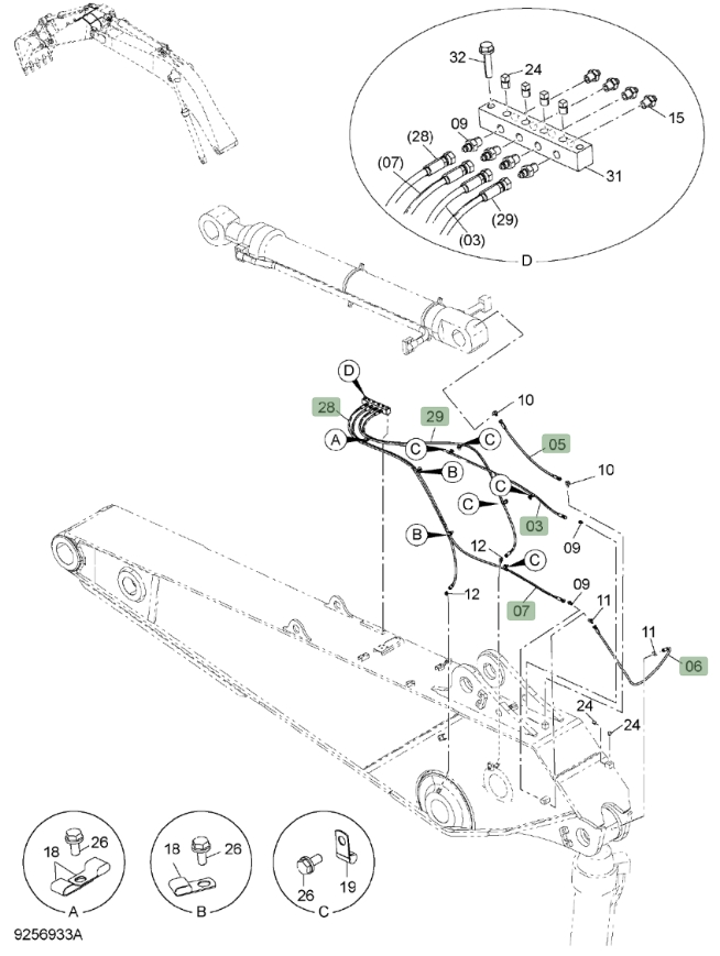 Hitachi ZX650LC-3 installation diagram showing hydraulic hose 4267669 at Pipe No. 7