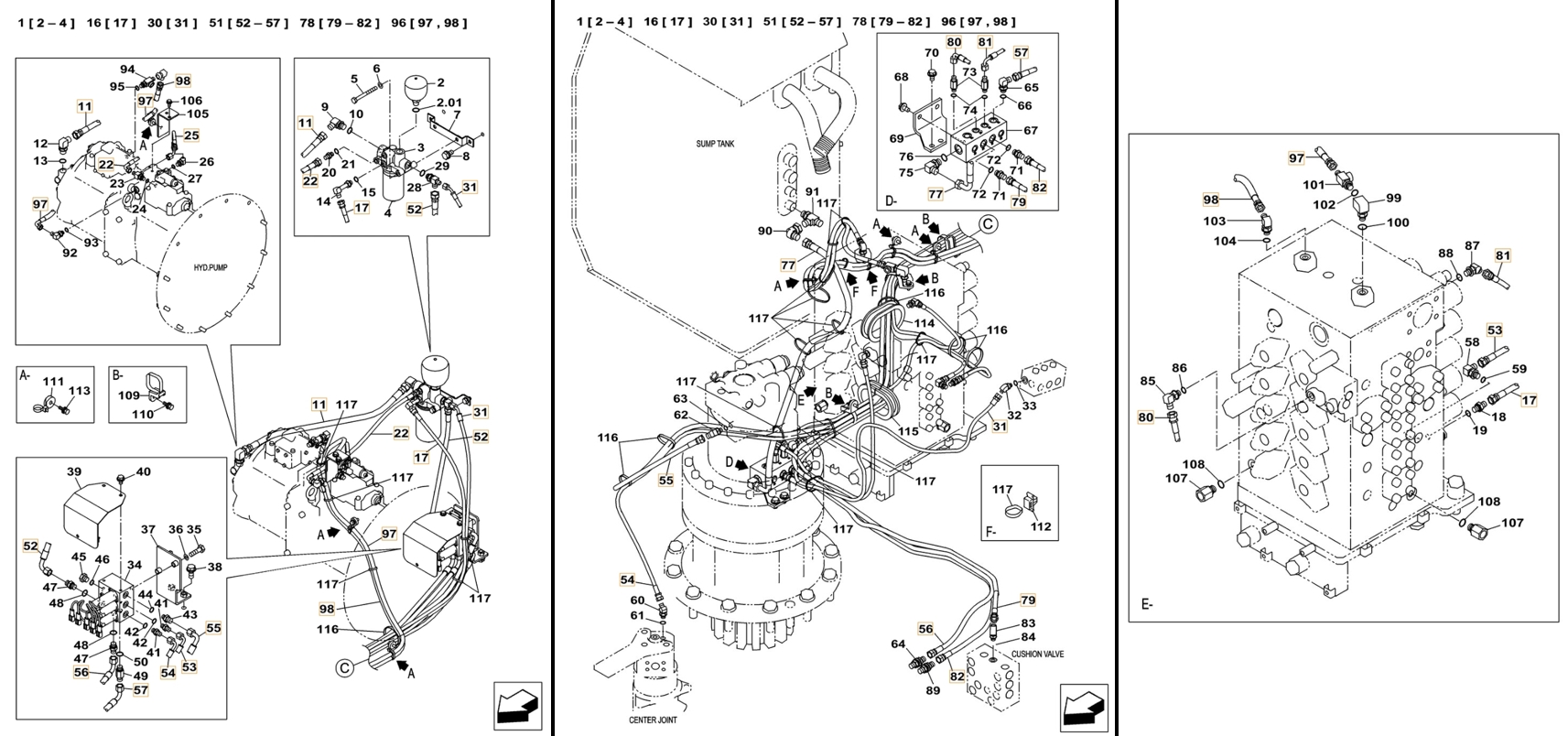 Case CX490C-8 LC installation diagram showing hydraulic hose 157964A1 at Pipe No. 82
