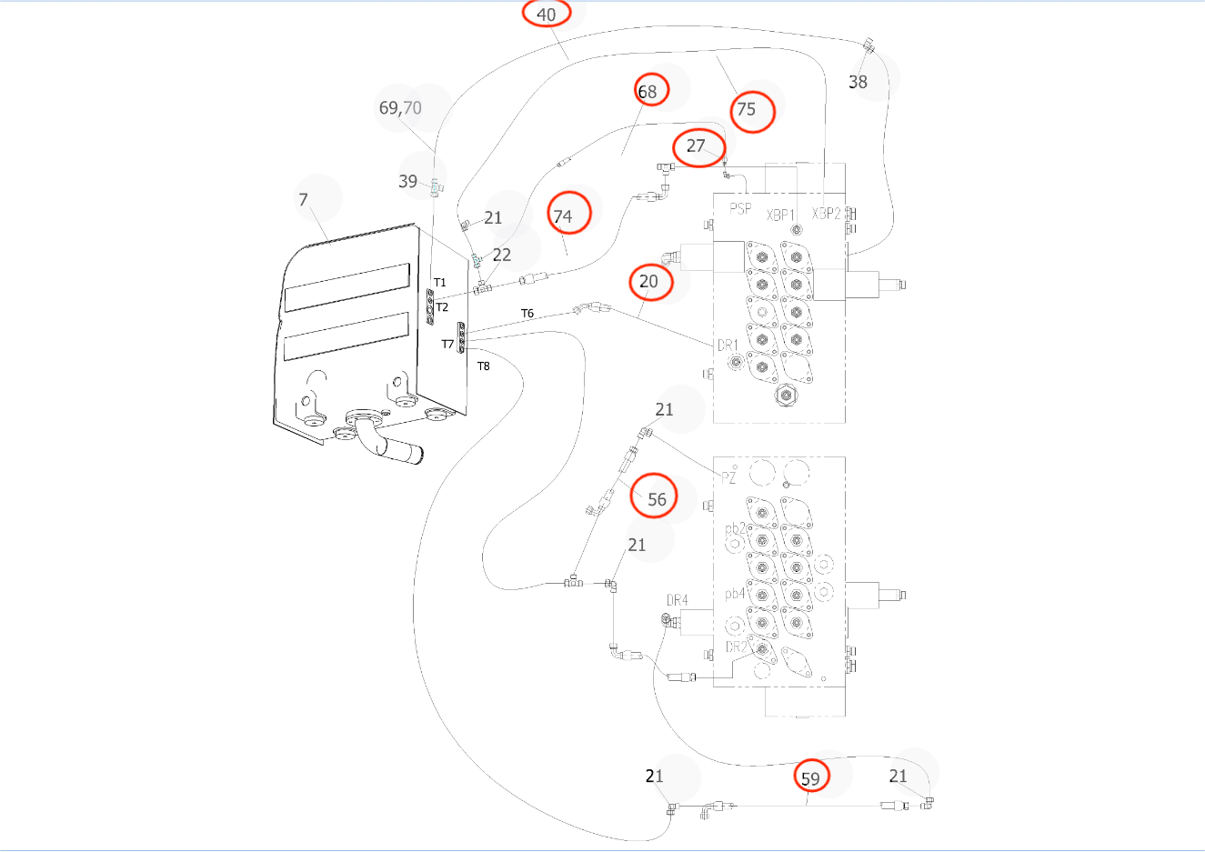 Sunward SWE135E-3H installation diagram showing hydraulic hose 730501000405 at Pipe No. 74