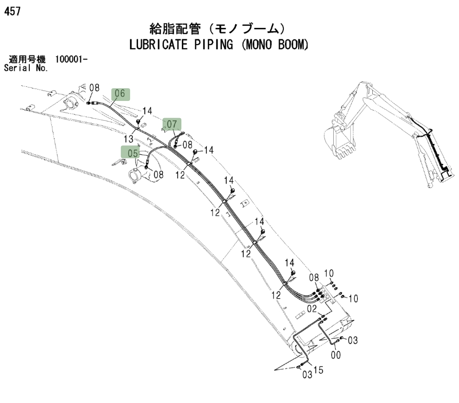 Hitachi ZX200LC installation diagram showing hydraulic hose 4429283 at Pipe No. 7