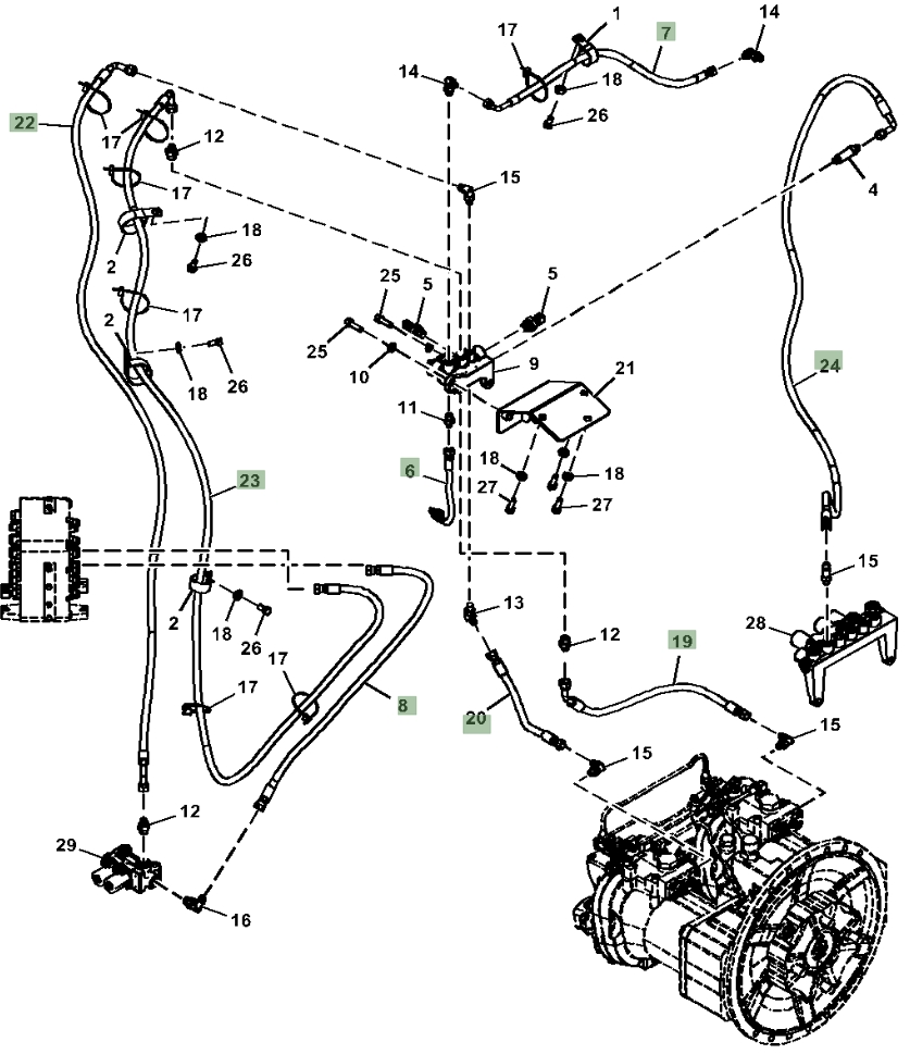Hitachi ZX350LC-6N installation diagram showing hydraulic hose 4712183 at Pipe No. 8
