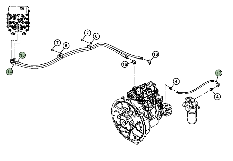 Hitachi ZX200LC-3 installation diagram showing hydraulic hose 4639672 at Pipe No. 15
