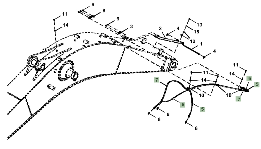 Hitachi ZX210-5G installation diagram showing hydraulic hose 4450505 at Pipe No. 5