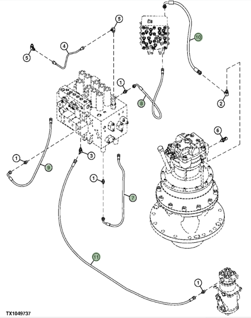 Hitachi ZXS370F-3 installation diagram showing hydraulic hose 4482948 at Pipe No. 11