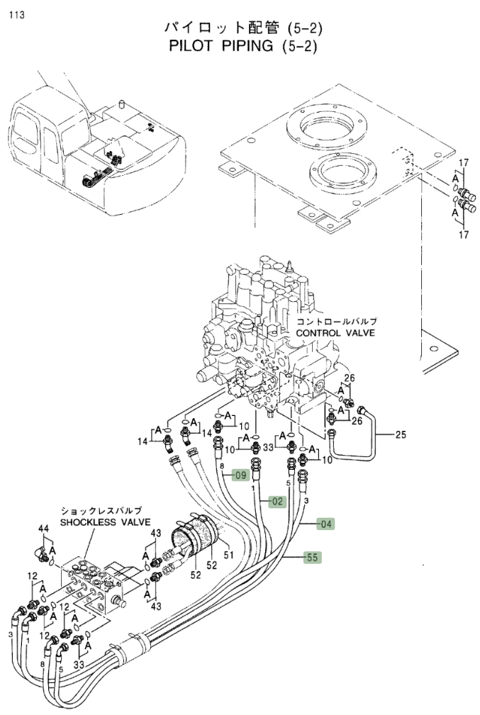 Hitachi EX160LC-5 installation diagram showing hydraulic hose 4346065 at Pipe No. 9