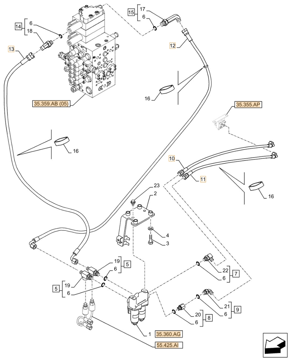 Case CX370D LC installation diagram showing hydraulic hose KHJ15170 at Pipe No. 12