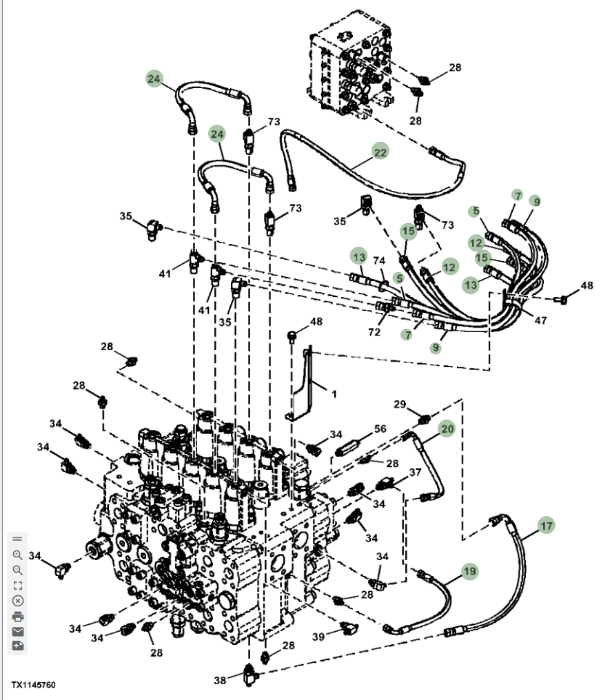 Hitachi ZX870LC-5G installation diagram showing hydraulic hose 4713485 at Pipe No. 17