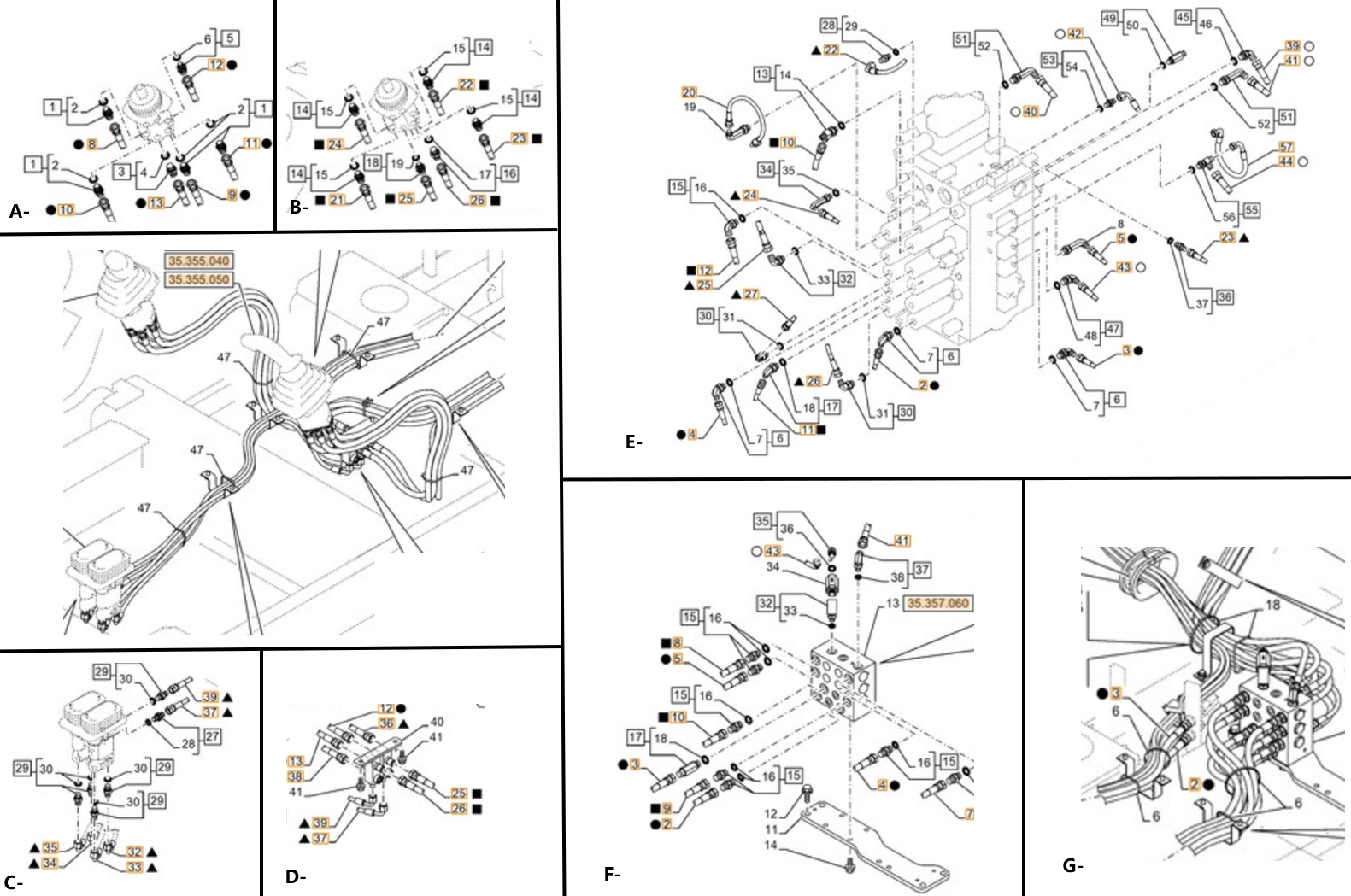 Case CX380D LC installation diagram showing hydraulic hose KHJ18020 at Pipe No. C33-E3
