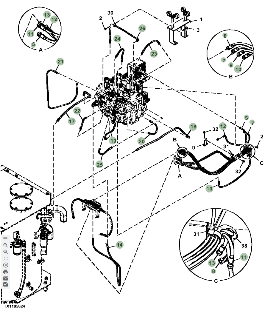 Hitachi ZX870LC-6 installation diagram showing hydraulic hose 4713507 at Pipe No. 26