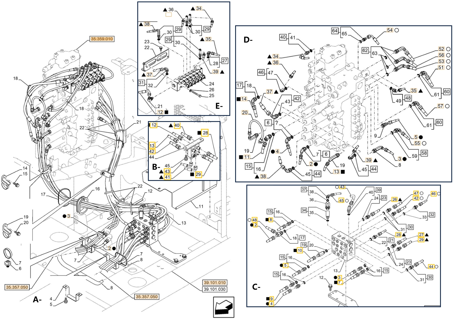 Case CX210E NLC installation diagram showing hydraulic hose KHJ2272 at Pipe No. C42-D52