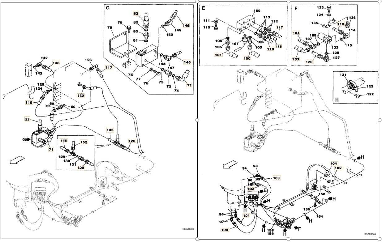 Case CX130 installation diagram showing hydraulic hose 157853A1 at Pipe No. 120