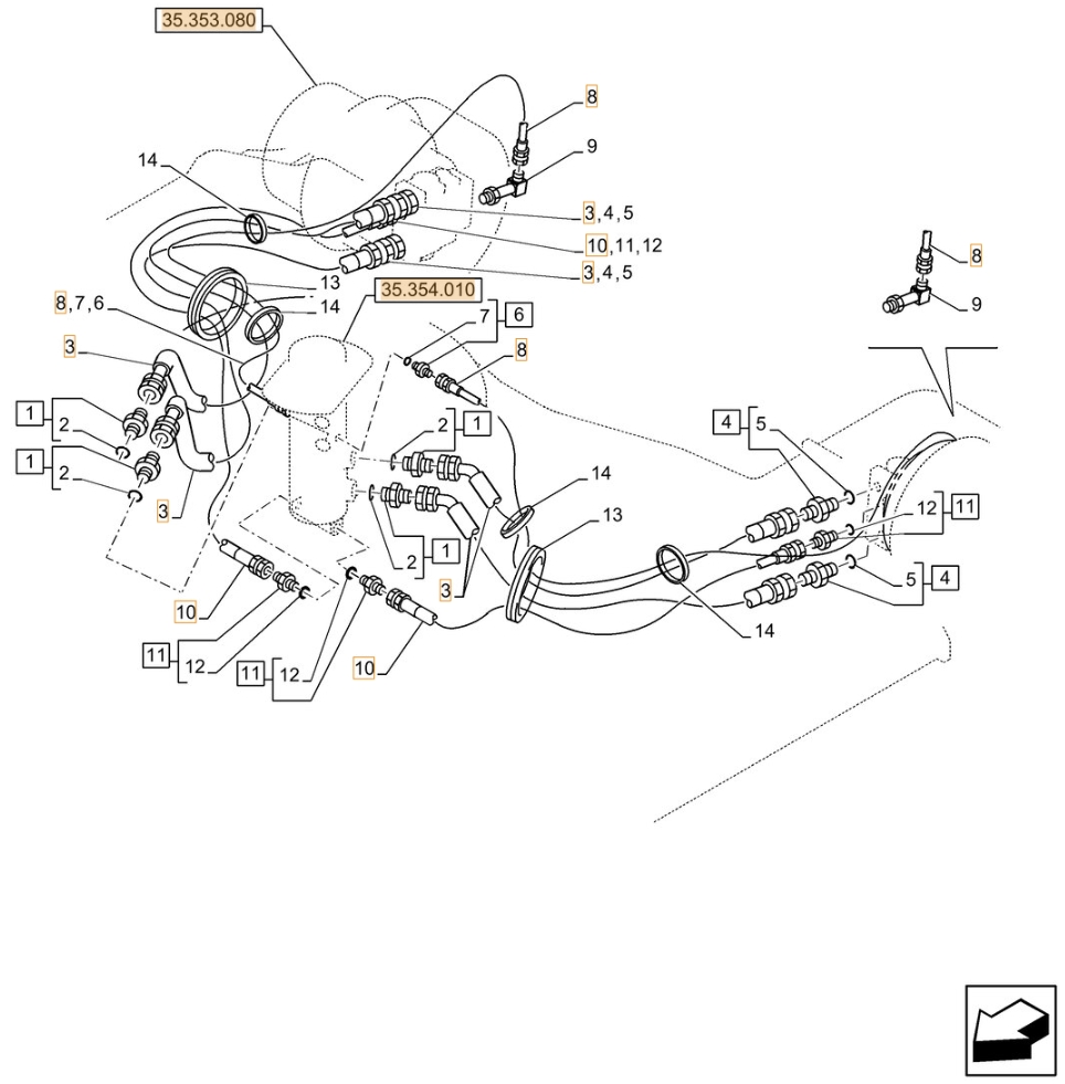 Case CX210D LC LR installation diagram showing hydraulic hose 152435A1 at Pipe No. 10