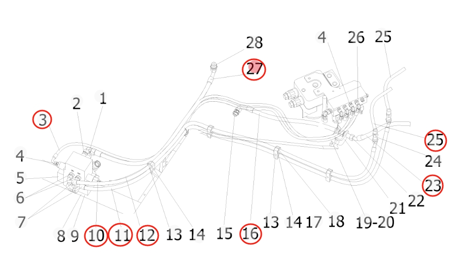 Sunward SWE155F installation diagram showing hydraulic hose 73050200A094 at Pipe No. 11