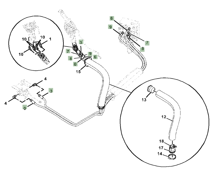 Hitachi ZX135US-6N installation diagram showing hydraulic hose 4446847 at Pipe No. 3