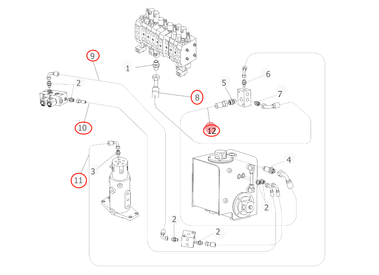 Sunward SWE08B installation diagram showing hydraulic hose 730502001770 at Pipe No. 10