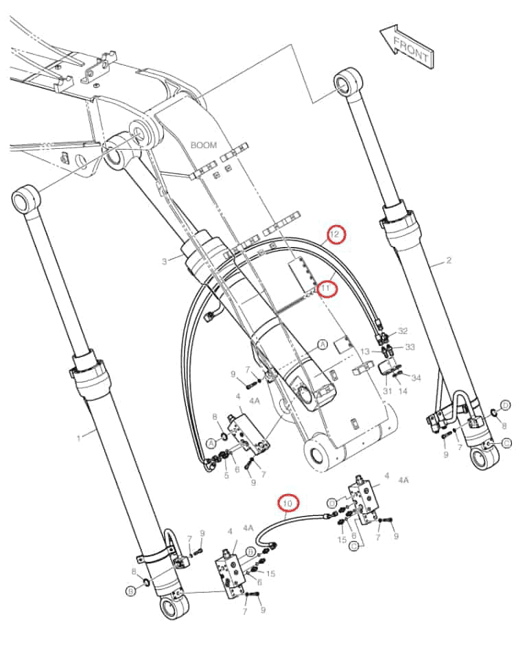 Doosan DX160LC installation diagram showing hydraulic hose 2184-1096D8 at Pipe No. 10
