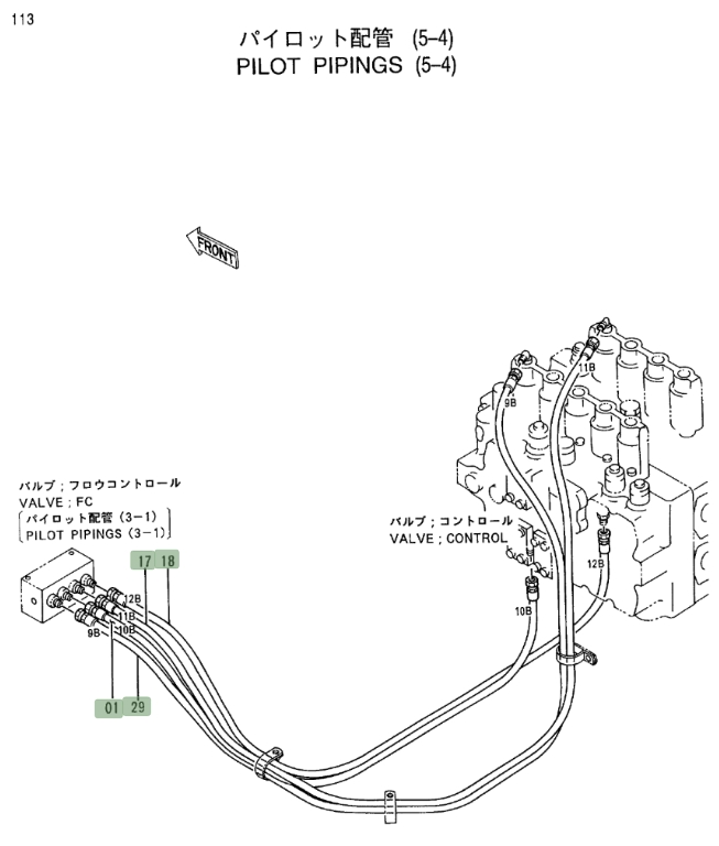 Hitachi EX400LC-3 installation diagram showing hydraulic hose 4366784 at Pipe No. 1