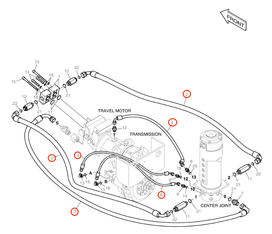 Doosan DX57W-5 installation diagram showing hydraulic hose DS2092267 at Pipe No. 5